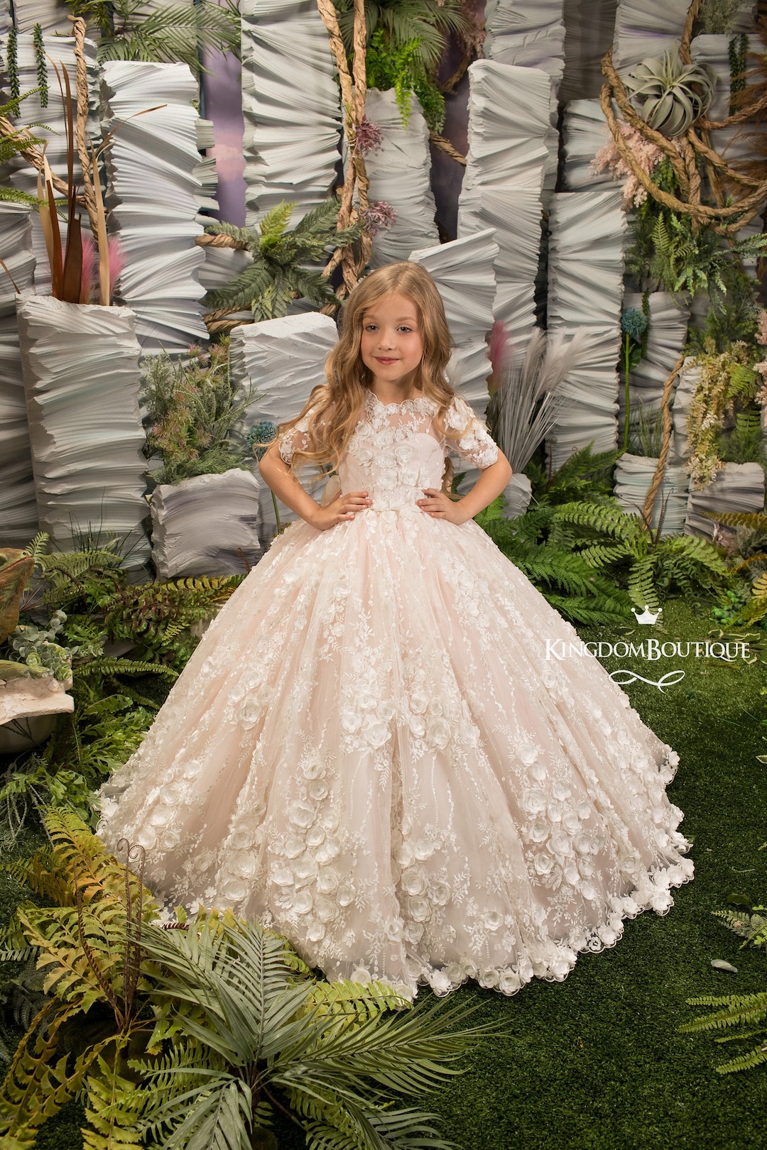 Abi da damigella d'onore rosa formali per ragazze da sera elegante tulle fiore principessa abo da festa di nozze compleanno costume da ballo 8-12 anni  1501