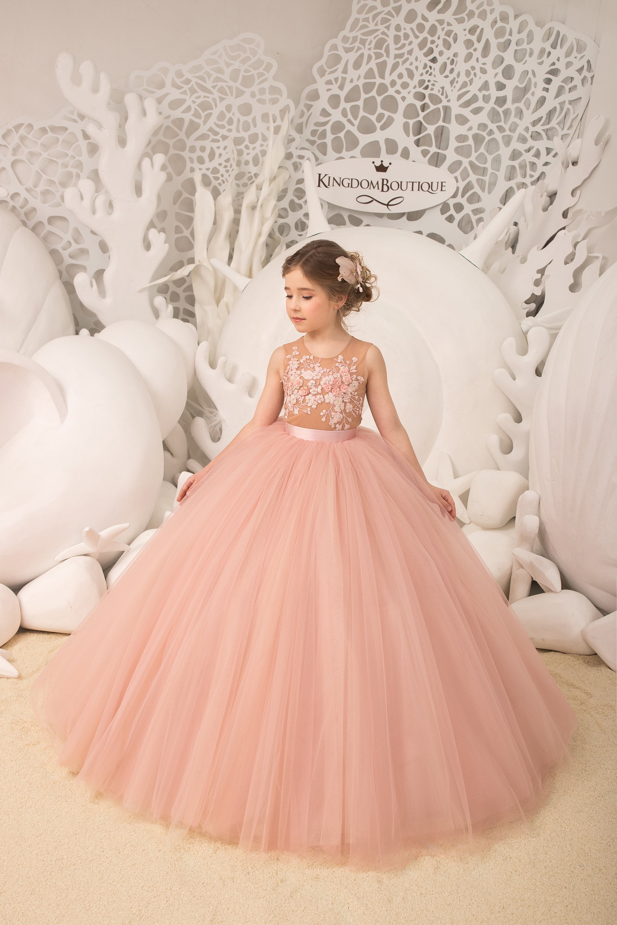  Vestidos de niña de las flores, para dama de honor, boda,  formal, para niños, niñas, ocasiones especiales, vestido de princesa, tul de  longitud completa, rosado (Blush Pink) : Ropa, Zapatos y