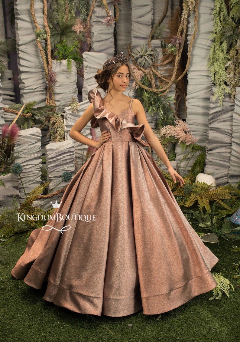 Rose Gold Flower Girl Dress - Birthday Wedding Party Holiday Bridesmaid Flower Girl Rose Gold Dress 26-209 image 1