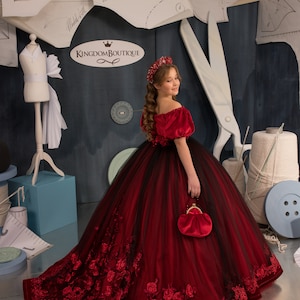 Blumenmädchen Kleid, Tüll Blumenmädchen Kleid, Blumenmädchen Kleid Spitze, rotes Blumenmädchen Kleid, Erstkommunion Kleid, Junior Brautjungfer Kleid