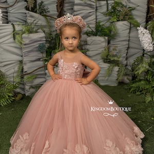 Blush rosa Spitze Tüll Blumenmädchen Kleid für besonderen Anlass Brautjungfer Party Hochzeit Festzug Geburtstag Fotoshooting Weihnachten