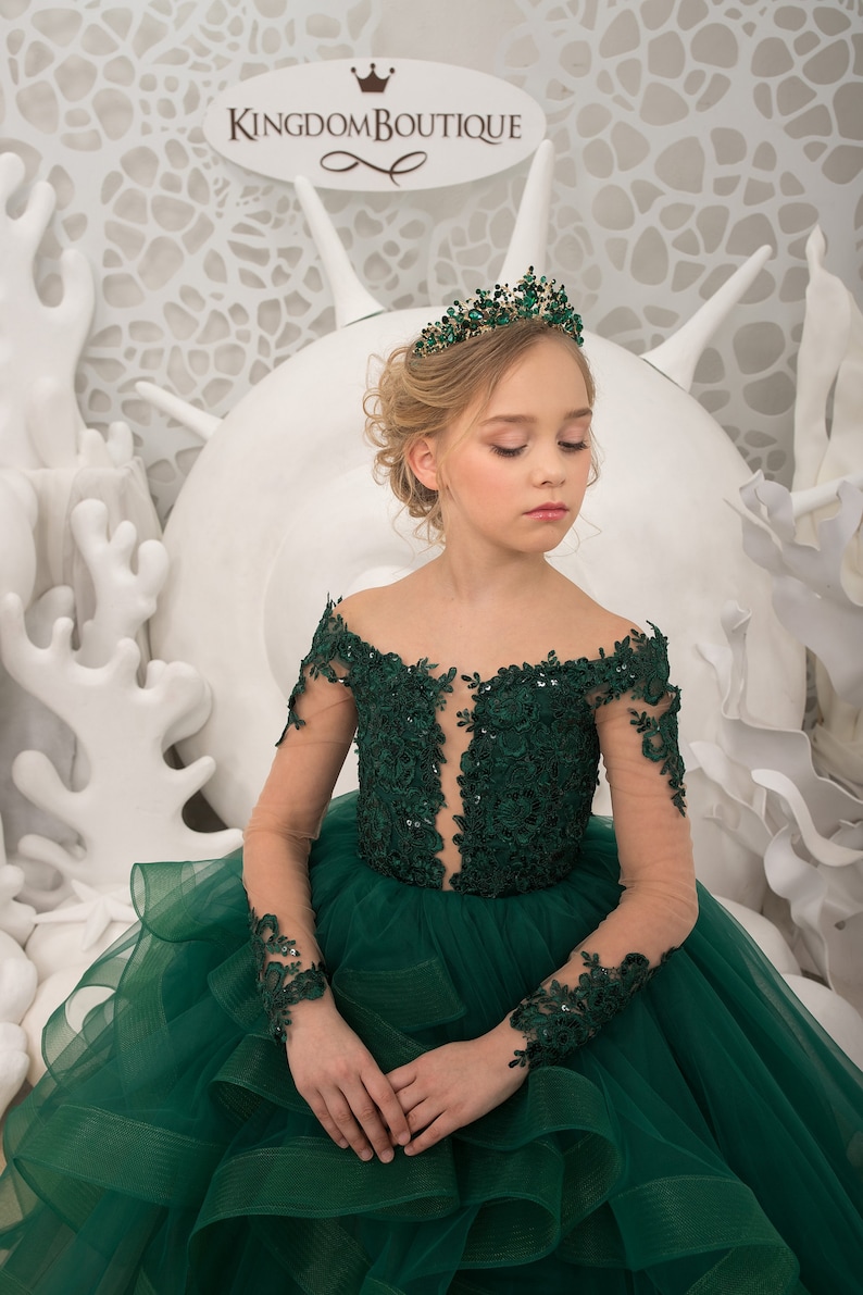 Vert émeraude et beige fleur fille robeanniversaire mariage Etsy