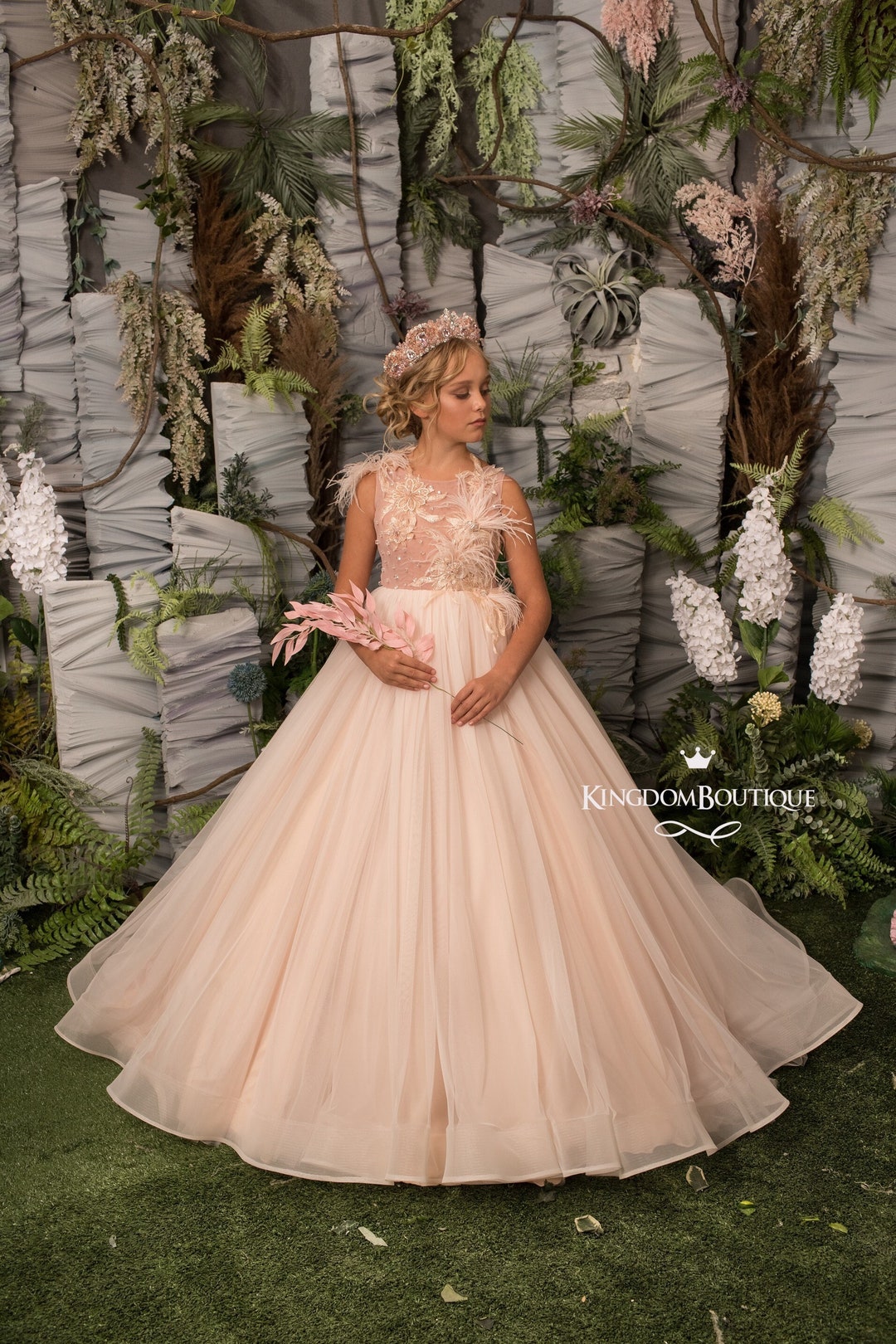 Regina Girls Peach Rose Tulle Birthday Party Dress main image 0