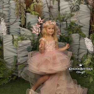 Zartes Blumenmädchenkleid mit Pfirsich- und Rosa-Tüllspitze für besonderen Anlass Brautjungfer Party Hochzeit Festzug Geburtstag Fotoshooting Weihnachten