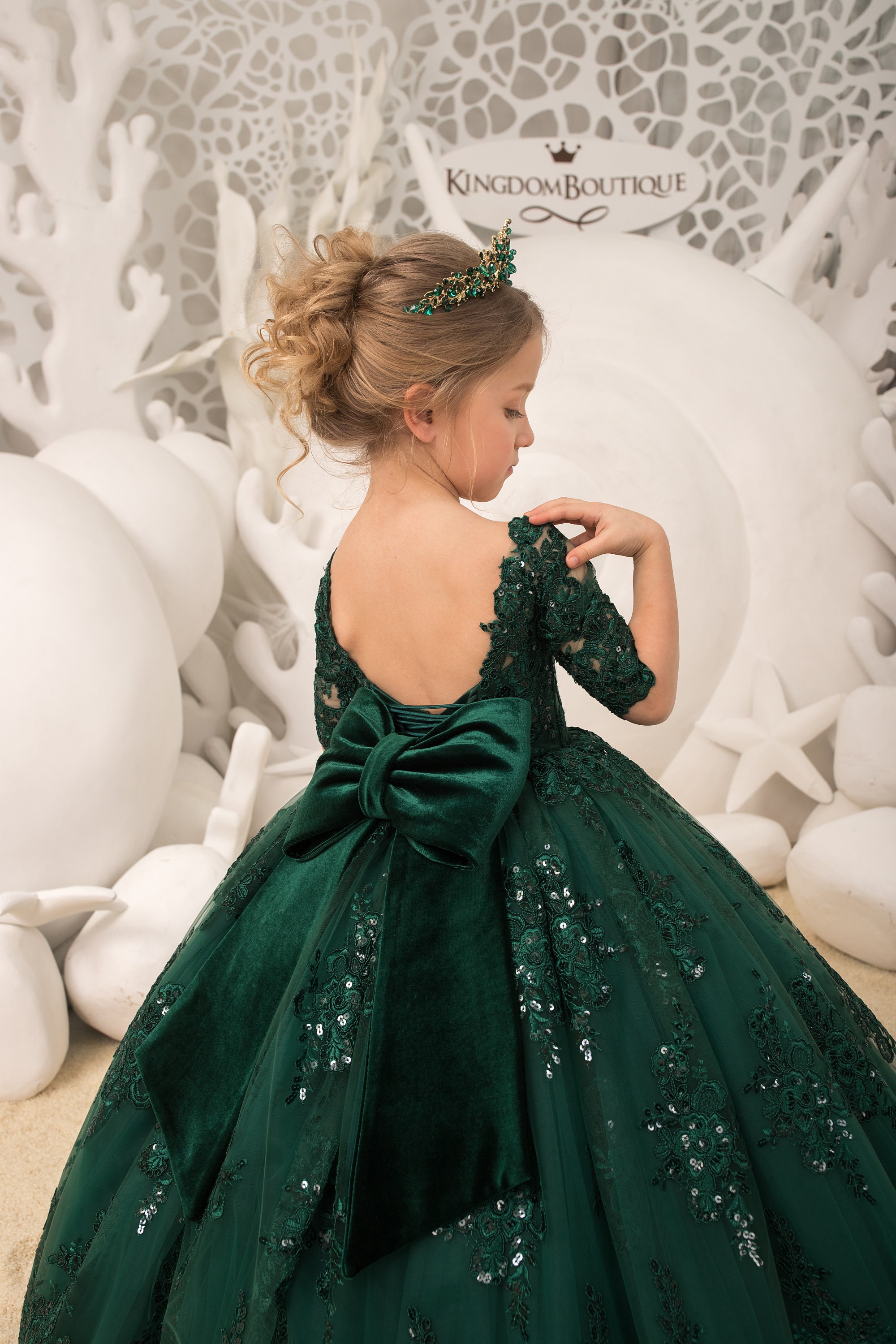 pollo proteína Selección conjunta Vestido de niña de flores formal de encaje verde esmeralda - Etsy España