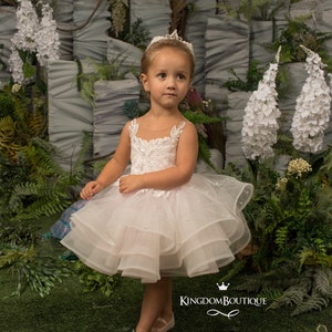Elfenbein und blush rosa Spitze Tüll Blumenmädchen Kleid für besonderen Anlass Brautjungfer Party Hochzeit Festzug erste Kommunion Fotoshooting Weihnachten