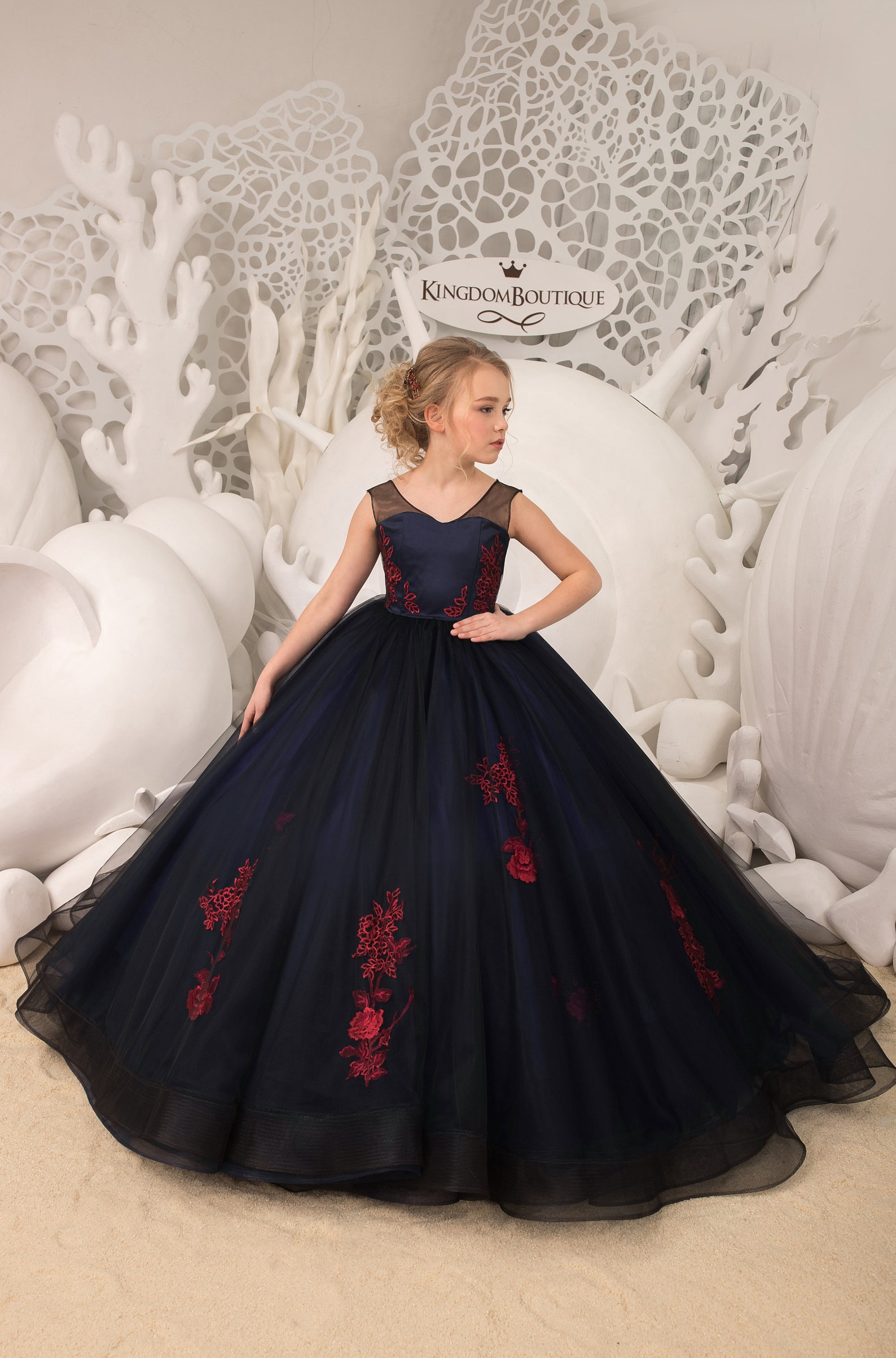 Navy Blue Lace Tulle Formal Flower Girl Dress for Special - Etsy