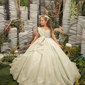 Elfenbein Mint Satin Tüll formale Blumenmädchen Kleid für besondere Gelegenheit Brautjungfer Party Hochzeit Festzug Erstkommunion Fotoshooting Geburtstag