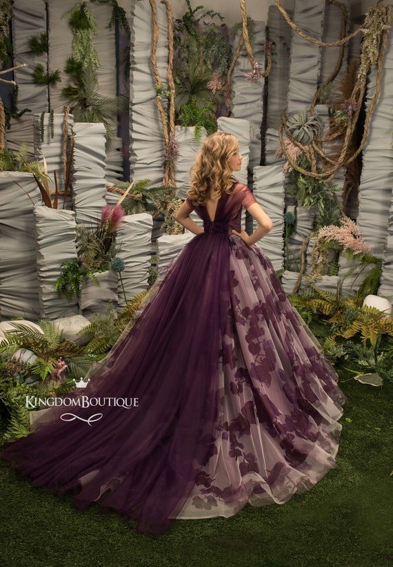 purple flower embellishment dress for weddings & parties Purple and Blush tulle formal Fancy dress for special occasion bridesmaid party wedding pageant birthday photoshoot Christmas