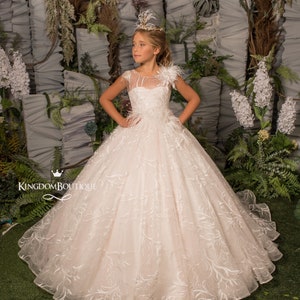 Elfenbein Tüll formelle Blumenmädchen Kleid für besondere Anlässe Brautjungfer Party Hochzeit Festzug Erstkommunion Fotoshooting Weihnachten