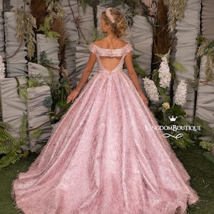 Blush pink satin formal flower girl dress for special occasion bridesmaid party wedding pageant birthday photoshoot Christmas