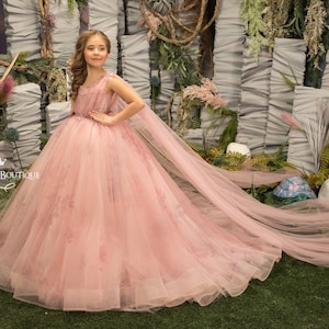 Blush Rosa Blumenmädchen Tüll Kleid für besonderen Anlass Brautjungfer Party Hochzeit Festzug Geburtstag Fotoshooting Weihnachten
