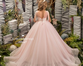 IMEKIS Abito Da Bambina Con Fiori In Pizzo: Vestito Elegante Per Damigella D'Onore, Principessa, Compleanno E Festa. Manica Lunga, Morbido E Comodo. Taglie Da 4 A 13 Anni.