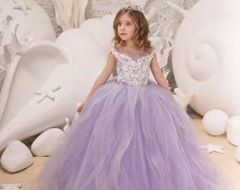 Lilac Flower Girl Dress Birthday Wedding Party Holiday Bridesmaid Lilac Flower Girl Dress 21-073