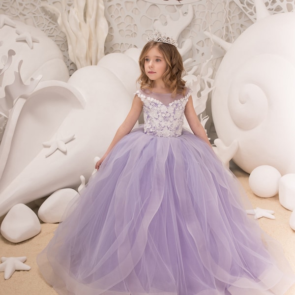 Lilac Flower Girl Dress Birthday Wedding Party Holiday Bridesmaid Lilac Flower Girl Dress 21-073