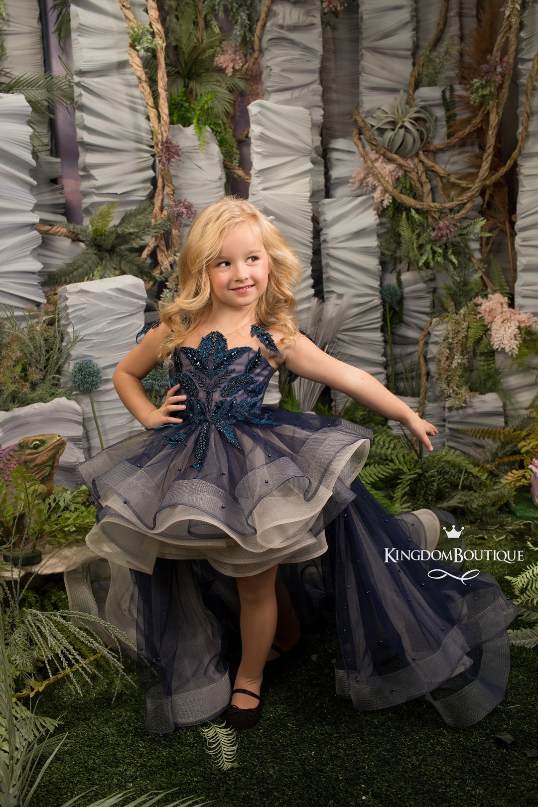 Navy Blue Cappuccino Lace Tulle Formal Flower Girl Dress for Special ...
