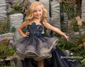Navy blue cappuccino lace tulle formal Fancy dress for special occasion bridesmaid party wedding pageant photoshoot Christmas