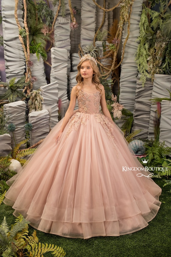  Vestidos de niña de las flores, para dama de honor, boda,  formal, para niños, niñas, ocasiones especiales, vestido de princesa, tul de  longitud completa, rosado (Blush Pink) : Ropa, Zapatos y