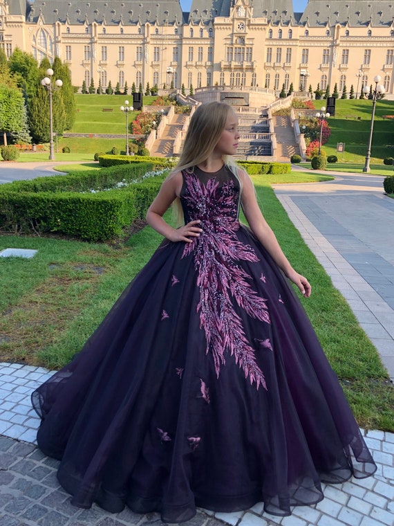 blue dress for baby girl Plum Velvet A Line Boat Neck Long Sleeves Holiday Party Dress main image 0