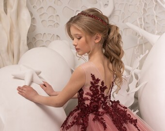 Blush and burgundy flower girl dress sales