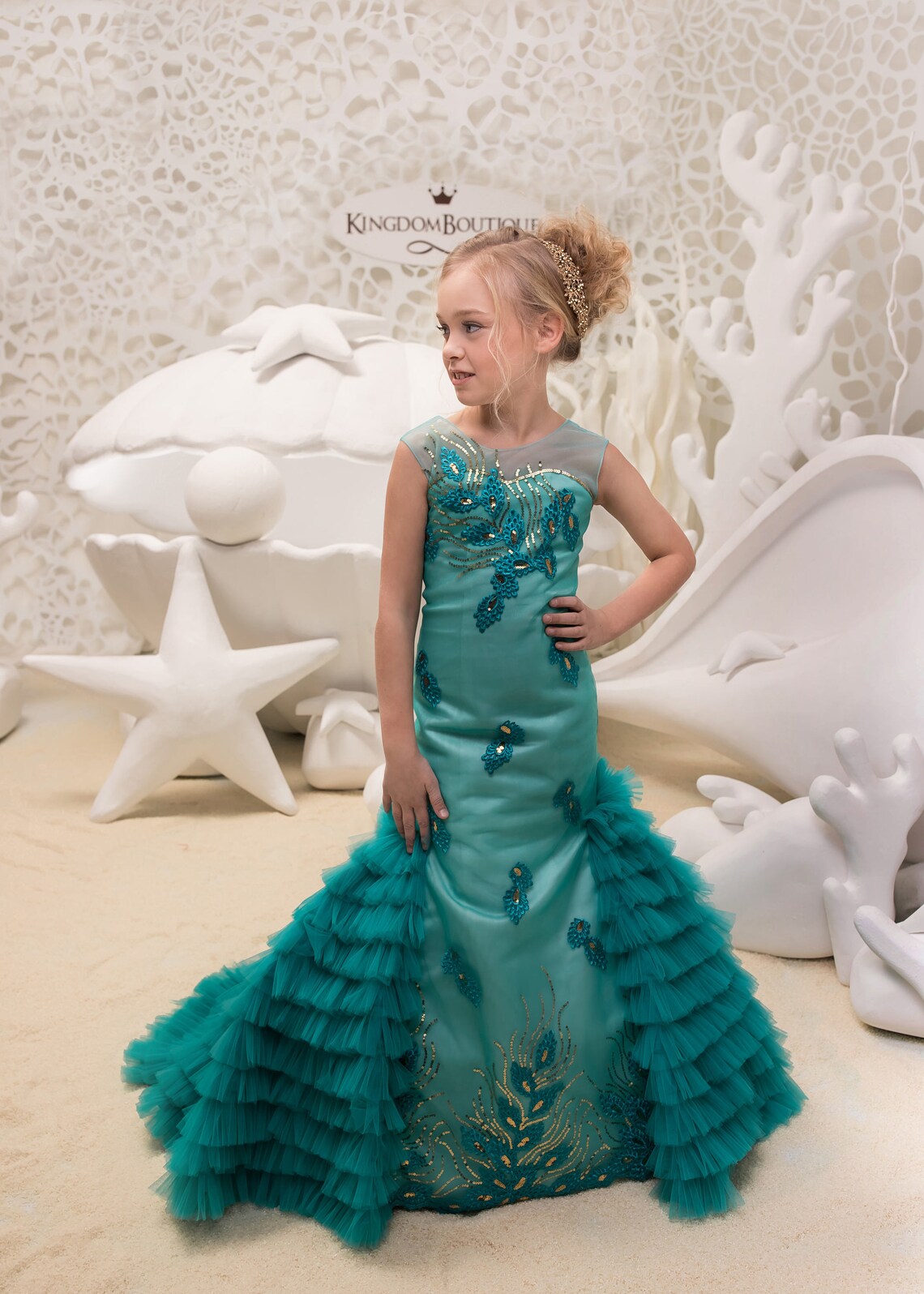 Teal Flower Girl Mermaid style Dress Wedding Party Mermaid Etsy
