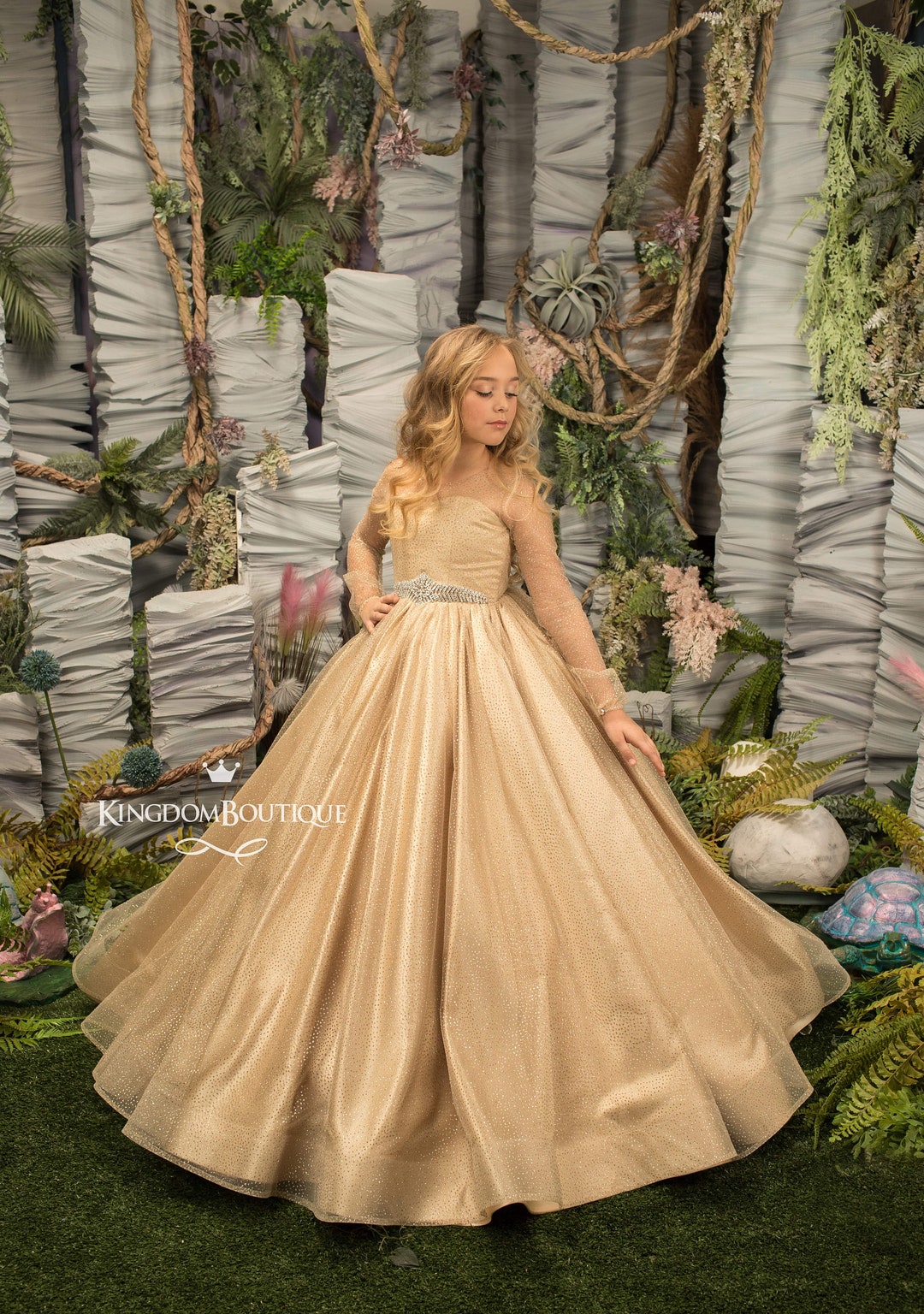 Tul dorado manga larga flor vestido de niña para ocasión - Etsy México Tul dorado manga larga flor vestido de niña para ocasión - Etsy México