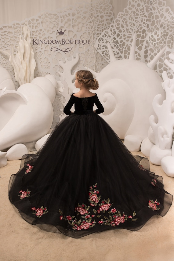 Buy Black Velvet Lace Tulle Long Sleeves Formal Flower Girl Dress for  Special Occasion Bridesmaid Party Birthday Pageant Photoshoot Christmas  Online in India - Etsy