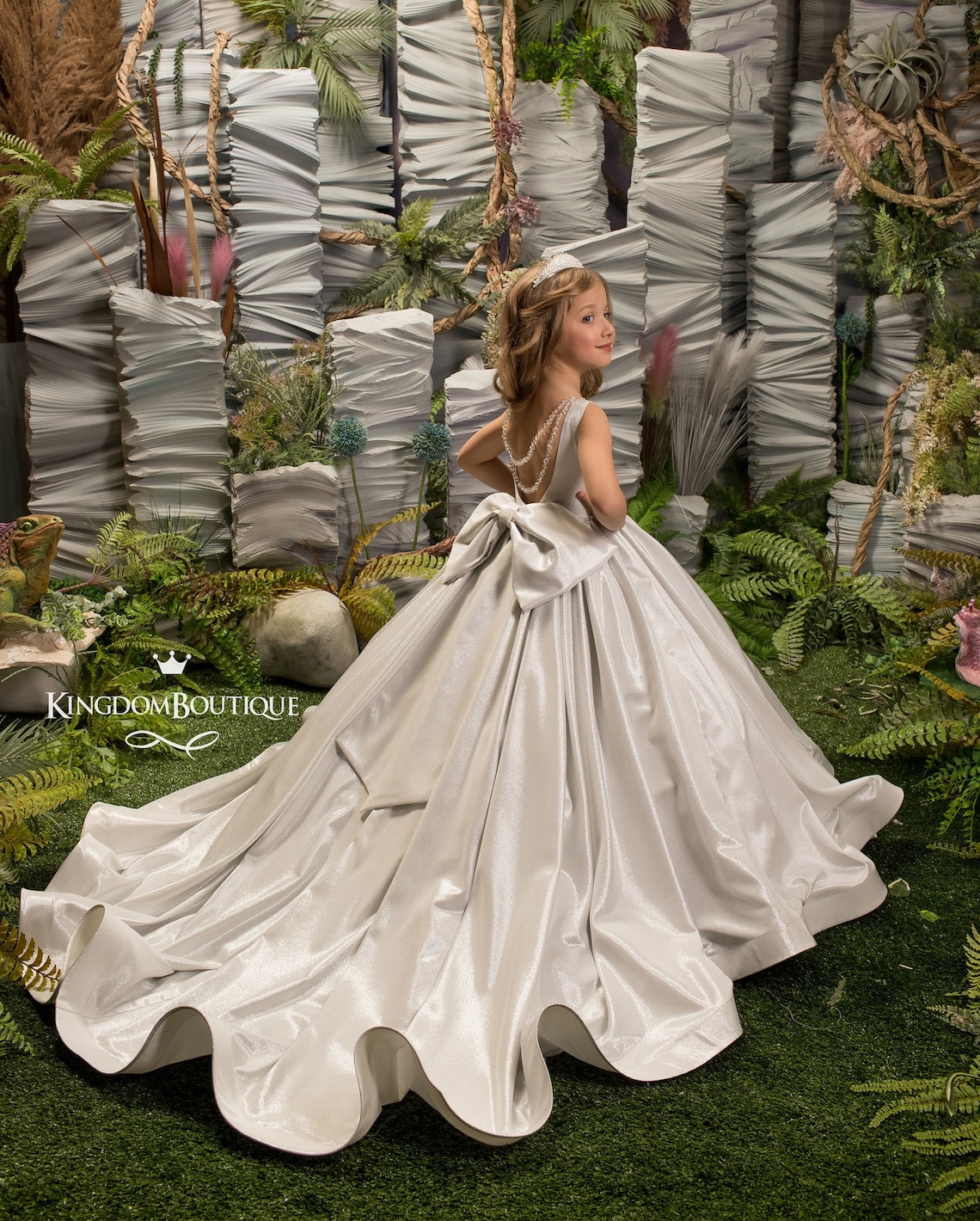 White Satin Formal Flower Girl Dress for Special Occasion Bridesmaid — free download