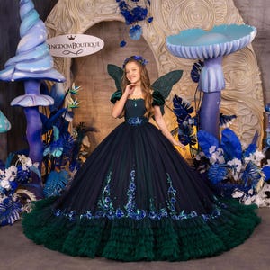 Blumenmädchenkleid, Tüll Blumenmädchenkleid, Blumenmädchen Kleid aus Spitze, Marineblau und Grün Kleid