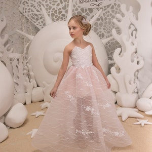 Blush Rosa Blumenmädchen Tüll Kleid für besonderen Anlass Brautjungfer Party Hochzeit Festzug Geburtstag Fotoshooting Weihnachten
