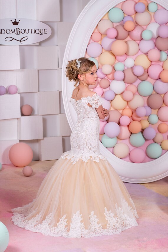 Flower Girls Embroidered Lace High-Low Tulle Dress - Princess Pageant Birthday Party Wedding Gown, Dusty Rose, 8-9 Years - View #7