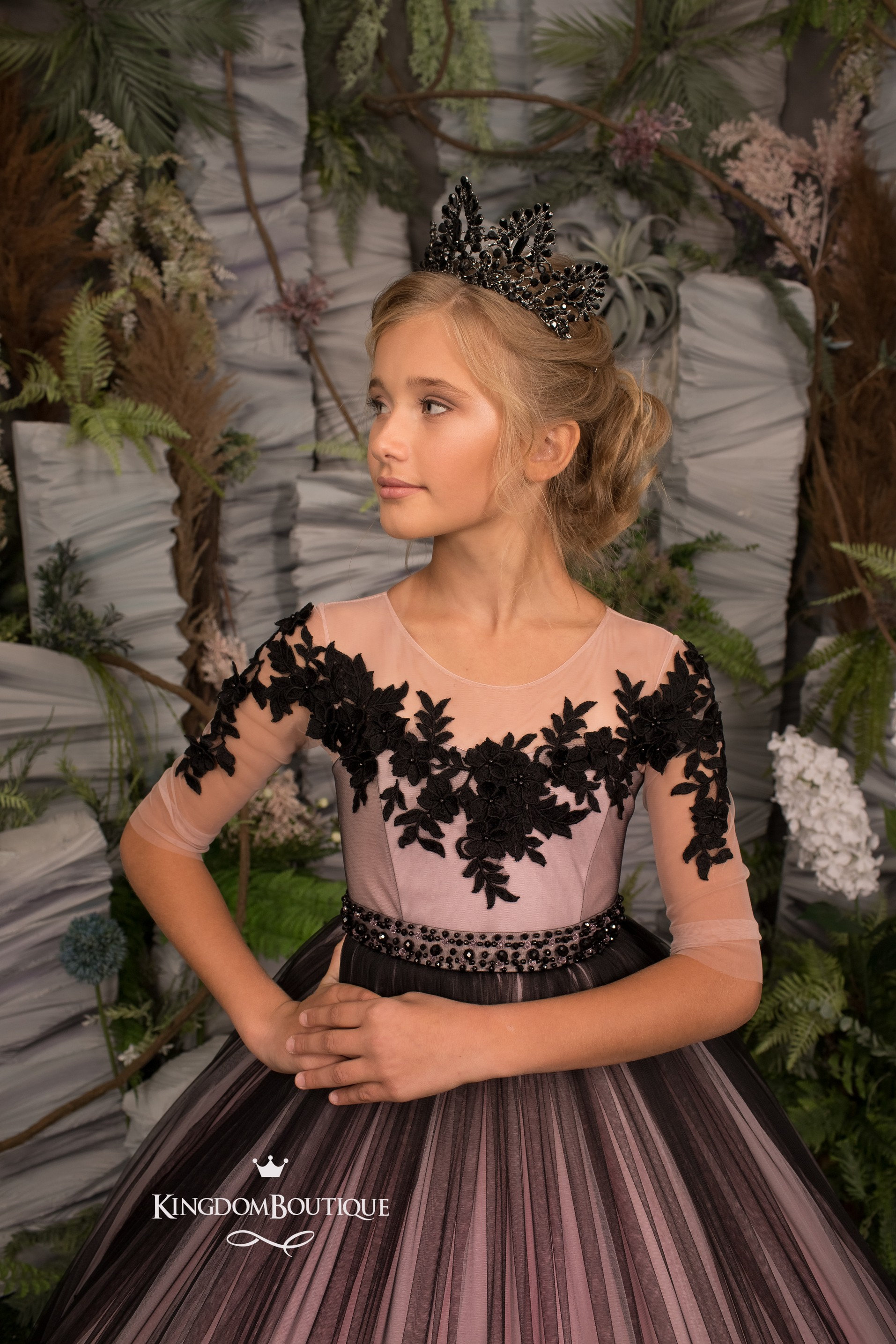blush and black lace dress Illusion Black Lace Wedding Dress with Blush Tulle Skirt  loveangeldress