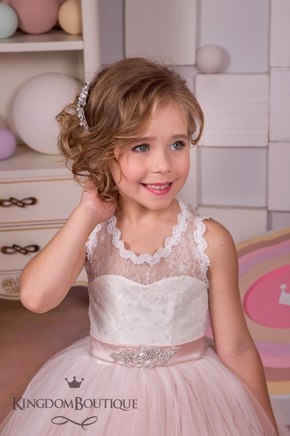 Ivory and Blush Pink Flower Girl Dress Birthday Wedding Etsy UK