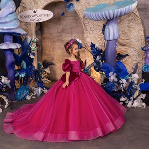 Blumenmädchen Kleid, Blumenmädchen Kleid Tüll, Blumenmädchen Kleid Spitze, Fuchsia Kleid, Erstkommunion Kleid, Junior Brautjungfer Kleid