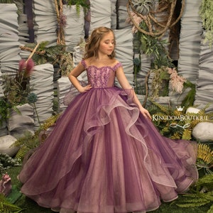 Purple and Blush  lace tulle formal flower girl dress for special occasion bridesmaid party wedding pageant birthday photoshoot Christmas