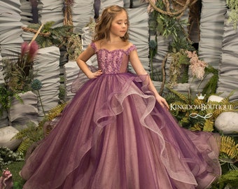 Purple and Blush  lace tulle formal flower girl dress for special occasion bridesmaid party wedding pageant birthday photoshoot Christmas