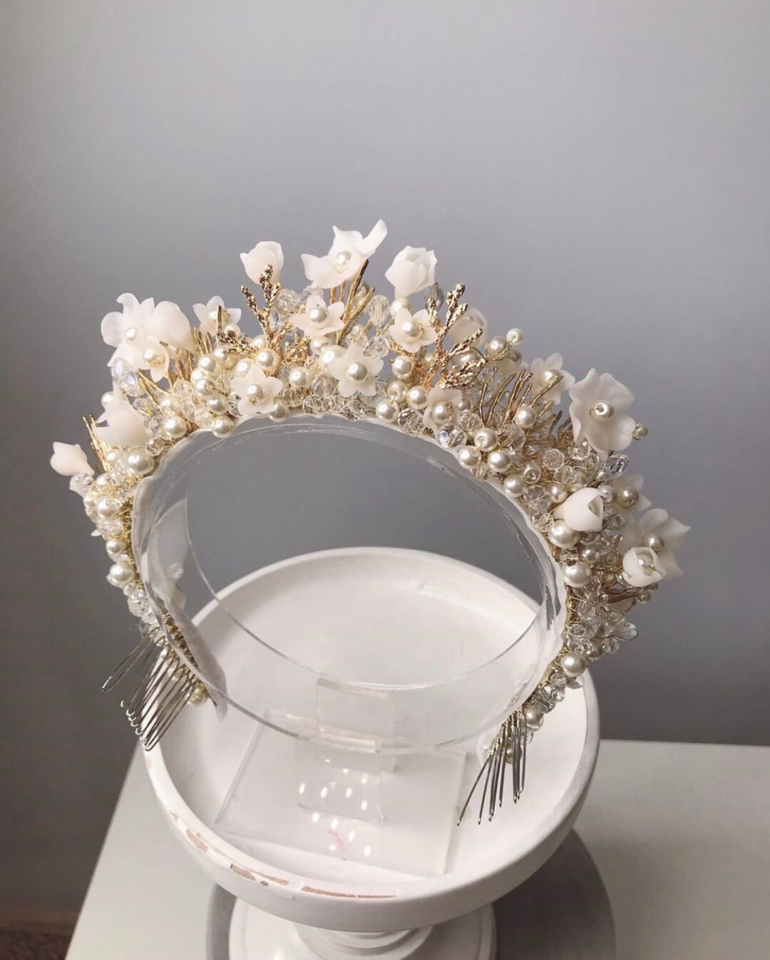 【Meadow Flower】Gold Tiara / 2-5y Bridal tiara, flower crown - Flourishing garden raised tiara