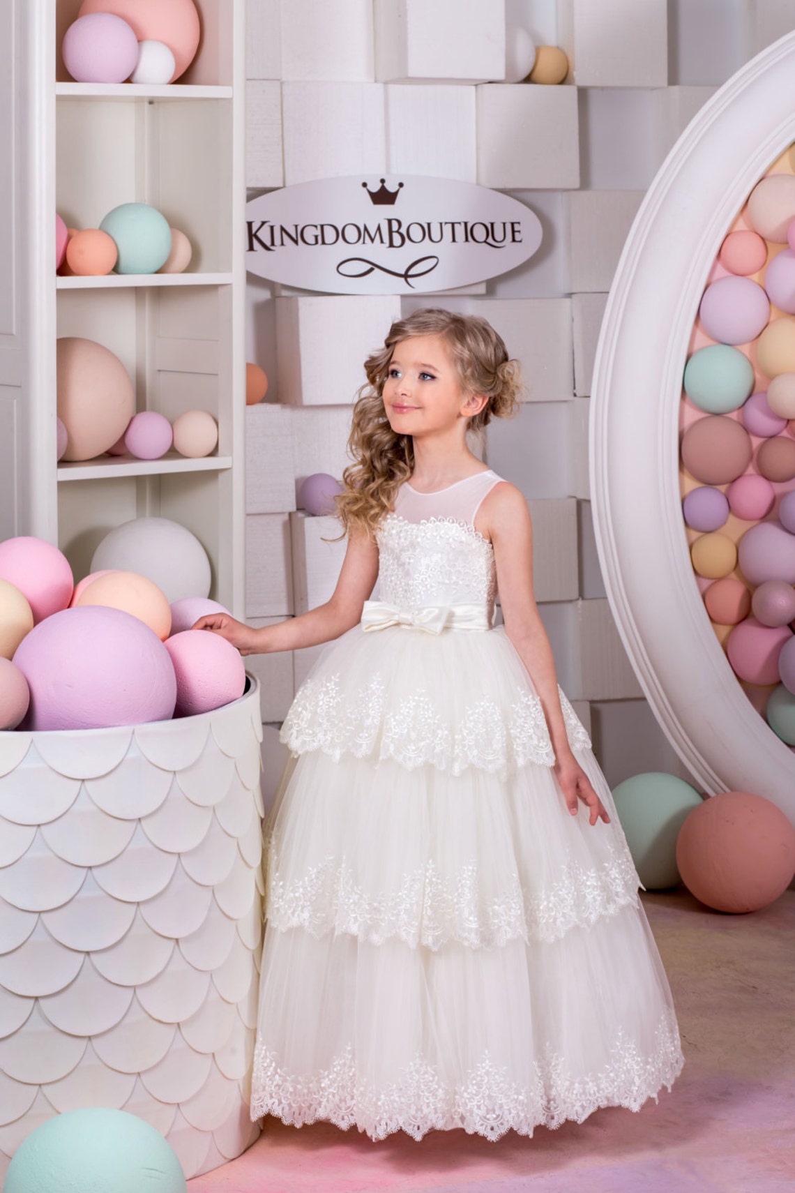 Girls Lace Elise Skirt Set – Girls Ivory Lace Top & Tulle Skirt Outfit for Special Occasions 12M-14 main image 0