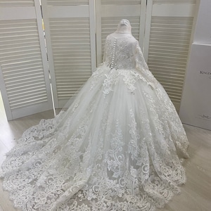 Vestido de niña de flores de manga larga de tul de encaje marfil para ocasión especial fiesta de dama de honor desfile de bodas primera comunión sesión de fotos Navidad