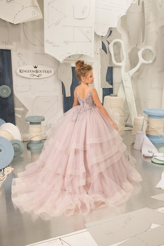 flower girl dress, Tulle flower girl dress, Lace flower girl dress, Blush pink wedding dress, First communion dress, Junior bridesmaid dress