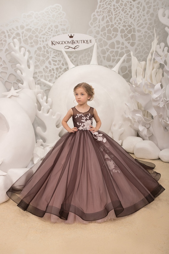 Chocolate Flower Girl Dress - Birthday Wedding Party Bridesmaid Holiday Chocolate Flower Girl Dress 21-149