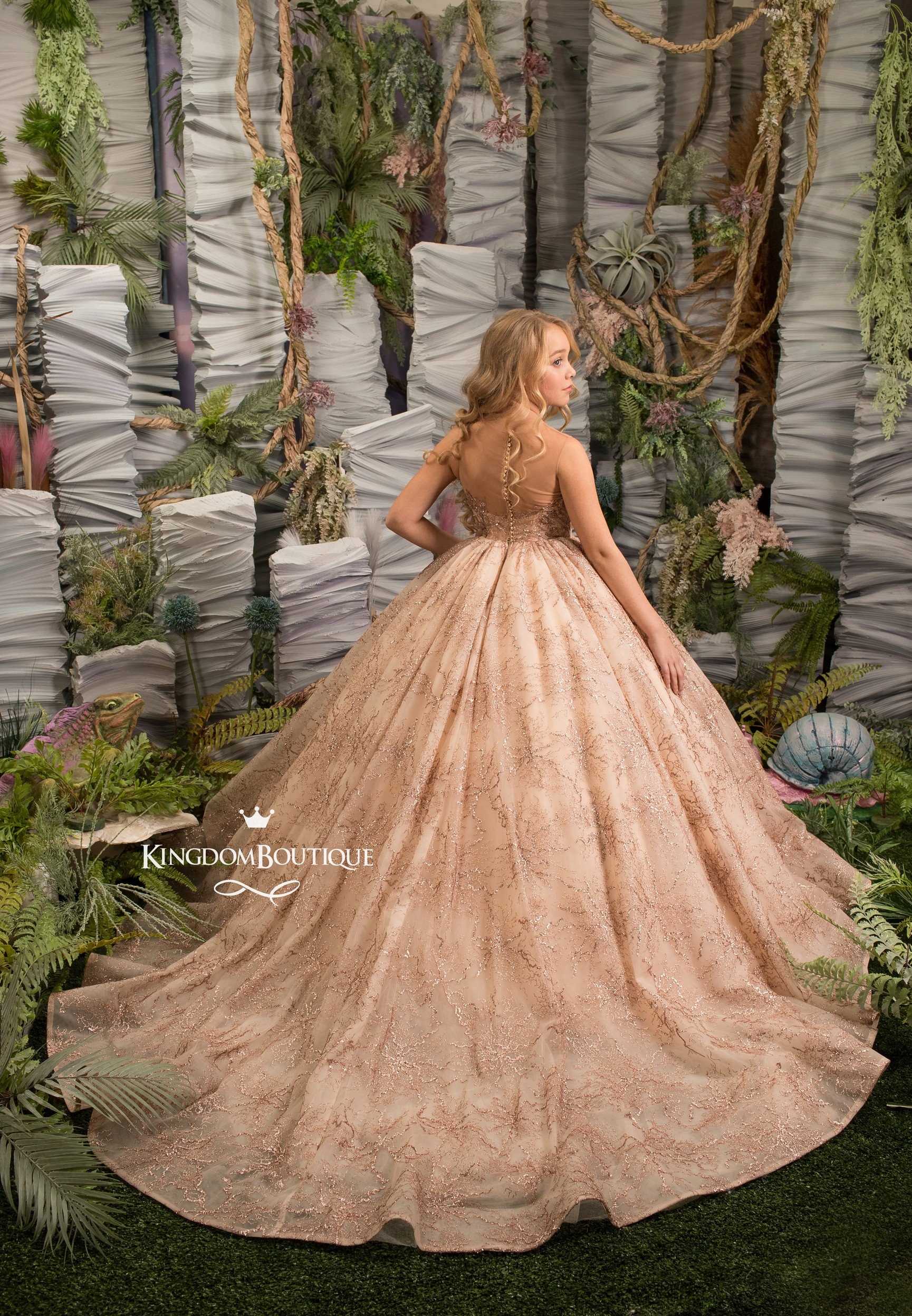 FLoral Stone Cap Sleeve Satin Tulle Flower Girl Dress by Cinderella Couture USA AS2013