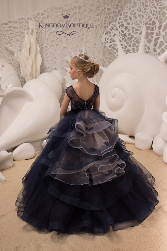 Navy tulle clearance flower girl dress
