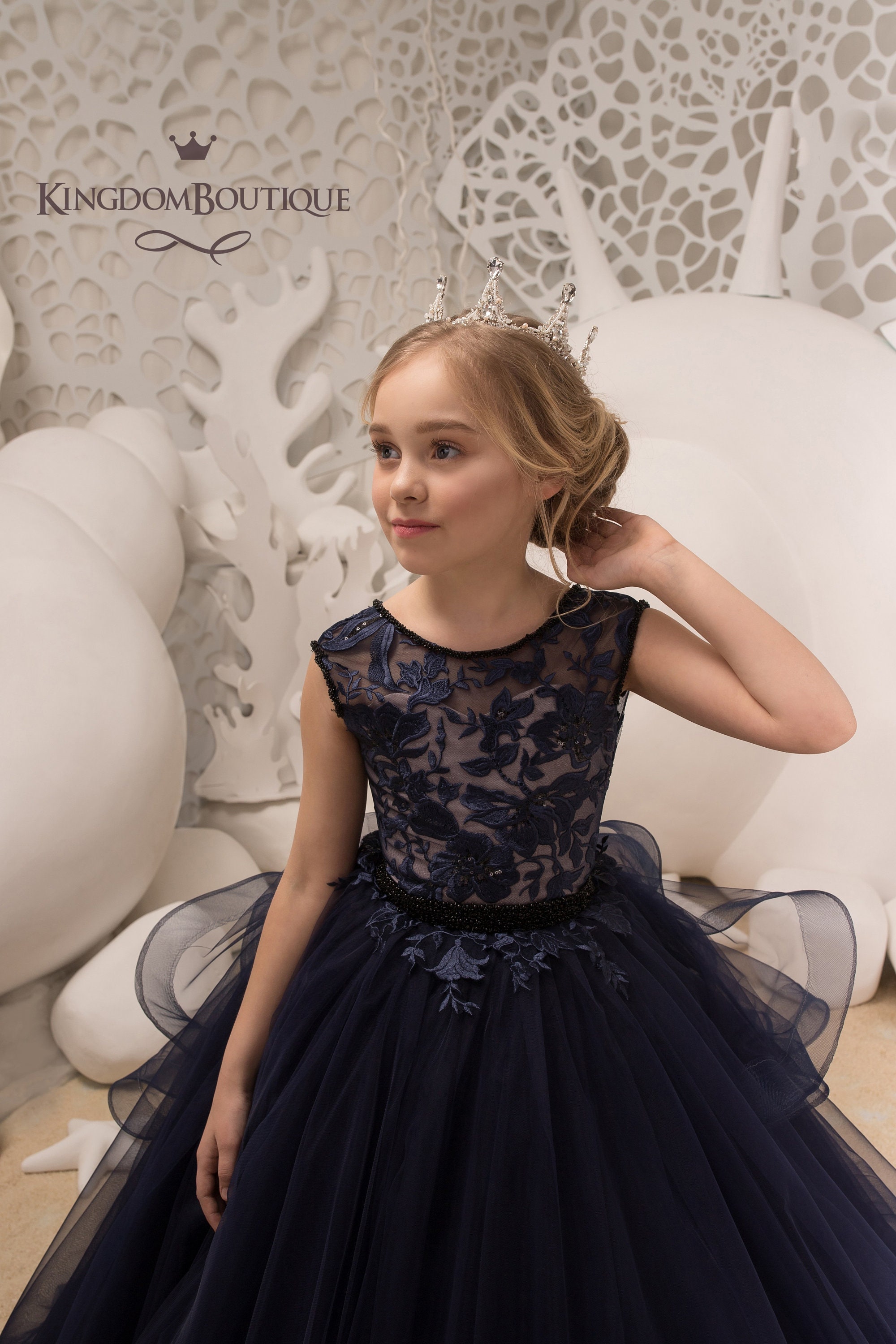 Navy Blue and Blush Lace Tulle Flower Girl Dress for Special - Etsy Canada