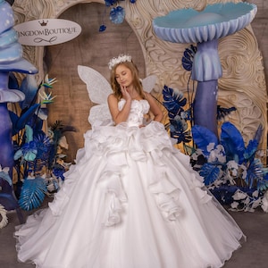Blumenmädchen Kleid, Tüll Blumenmädchen Kleid, Blumenmädchen Kleid aus Spitze, Elfenbein Blumenmädchen Kleid, Erstkommunion Kleid, Junior Brautjungfer Kleid