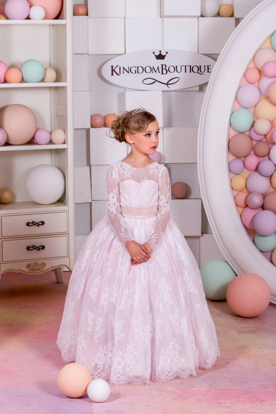 Baby Girl Lace Folded Daygown-Pink main image 1