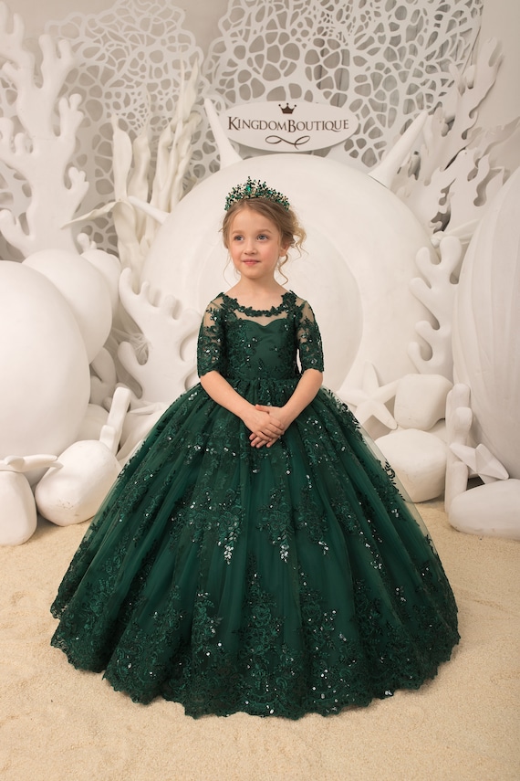 Permanecer de pié Increíble italiano Vestido de niña de flores formal de encaje verde esmeralda - Etsy España