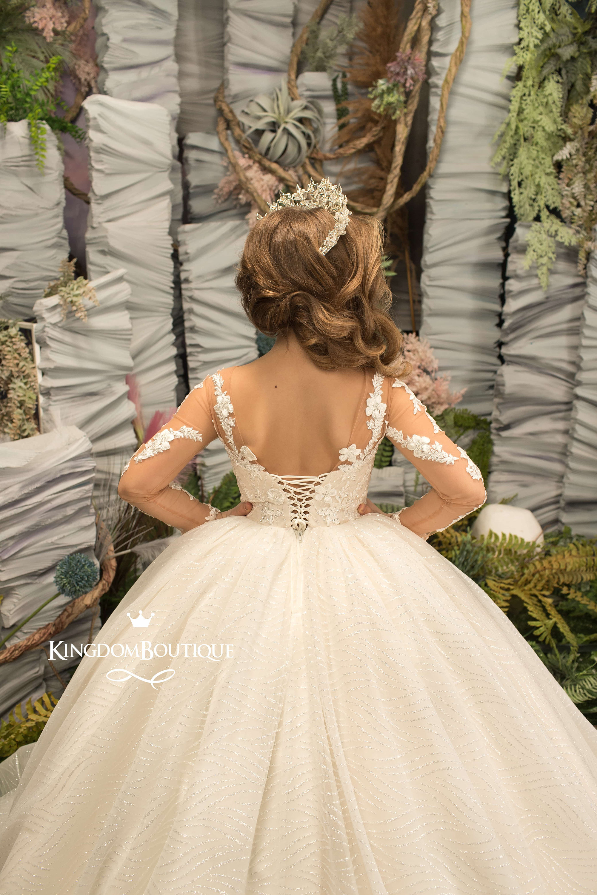 Long Sleeve See Through Cute Ivory Lace Flower Girl Dresses, FG047