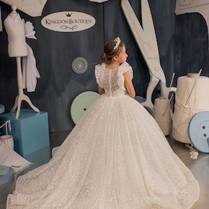 Blumenmädchenkleid, Glitzer Blumenmädchenkleid, Tüll Blumenmädchenkleid, Blumenmädchen Kleid aus Spitze, Elfenbein Blumenmädchen Kleid, Erstkommunion Kleid
