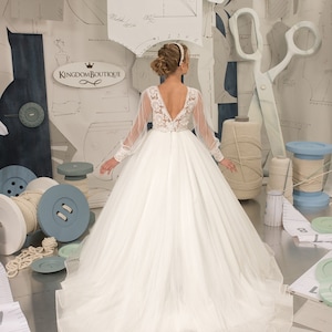 Blumenmädchen Kleid, Tüll Blumenmädchen Kleid, Blumenmädchen Kleid aus Spitze, Elfenbein Brautkleid, Erstkommunion Kleid, Junior Brautjungfer Kleid